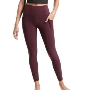 NWOT Athleta Salutation Stash Pocket II 7/8 Tight Burgundy Leggings Size Small
